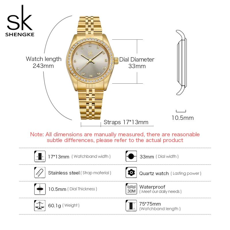 Luxury Original Waterproof Relogio Feminino Shengke Gold Bracelet Watch Women Precise Quartz Watch For Women Adjustable Clock