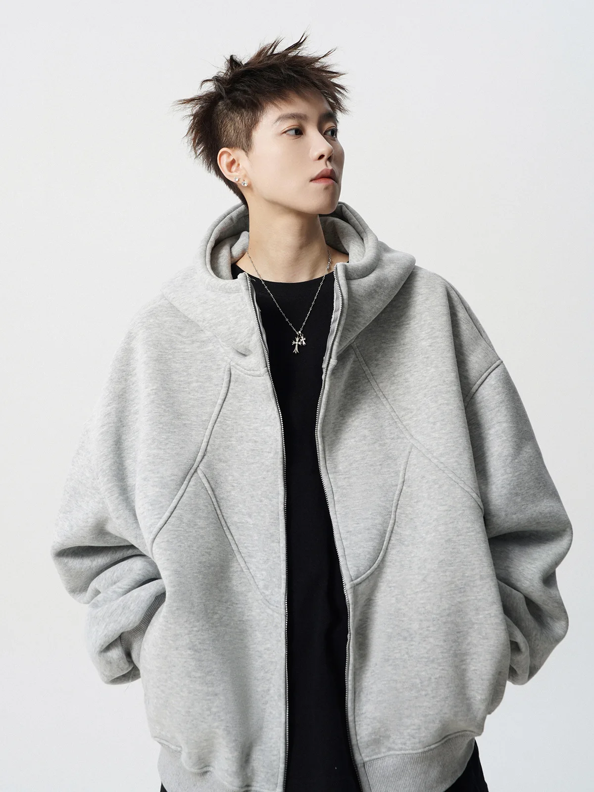 American Deconstruction Hooded Jacket Men's Winter Splicing Sweater High Street Velvet Couple Hoodie
