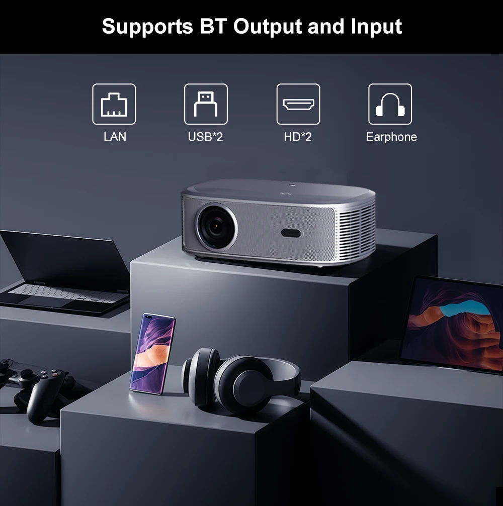 Everycom HQ11W Smart Projector, Android 15, 4K HDR10, 3600 ANSI Lumen, WiFi 6, Autofocus, 3G+64G achtertuin bioscoop