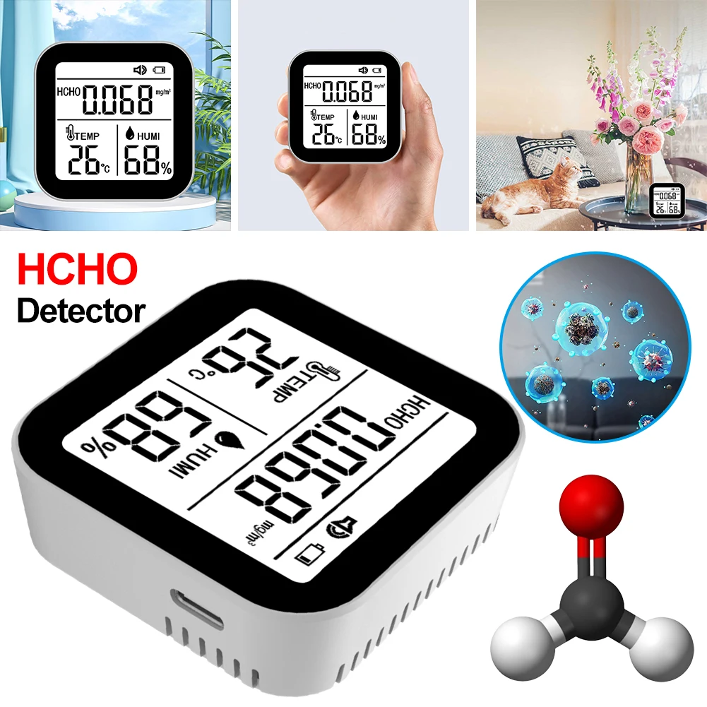 

3-in-1 Air Quality Monitor Formaldehyde Humidity Temperature Detector Digital Portable Formaldehyde Tester for Indoor