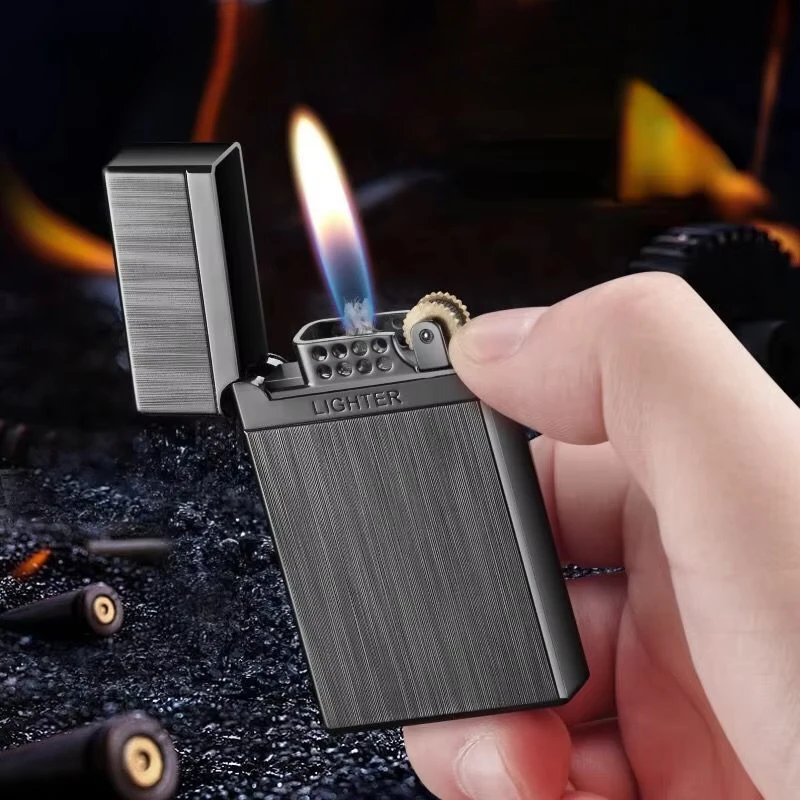 Hot-selling Men's Portable Metal Langsheng Kerosene Lighter Grinding Wheel Fuel Creative Ultra-thin Business Cigarette Lighter