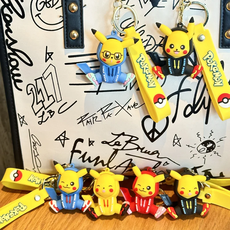 Miniso Pocket Monsters Personalized Hoodie Pikachu Cartoon Keychain Fashion Bag Car Key Pendant Accessories Toys Children Gifts