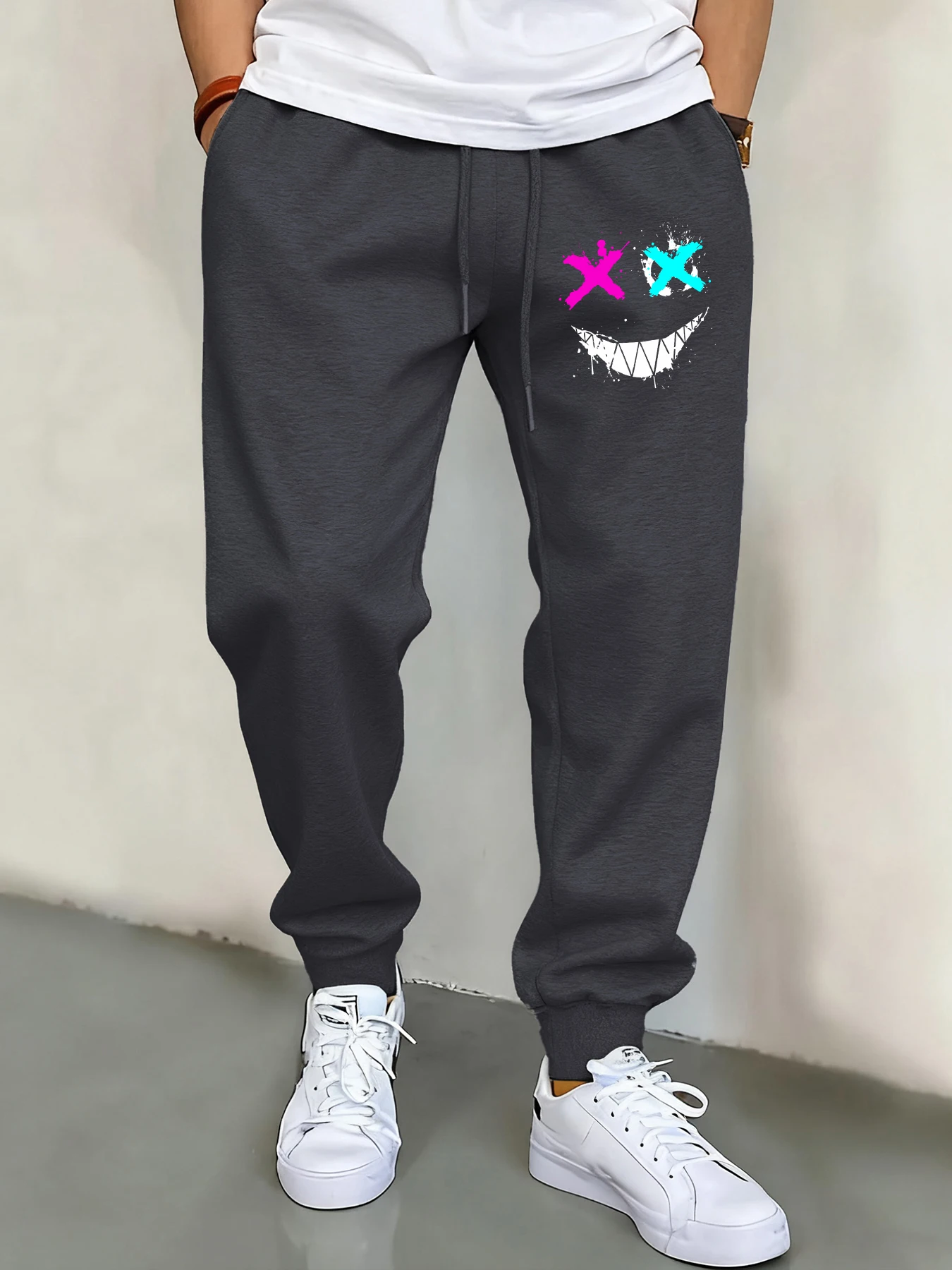 

Stay Happy At All Times Slant Pocket Elastic Waist Men'S Pants Pocket Loose Long Pant Fashion Casual Unisex Sports Sweatpants