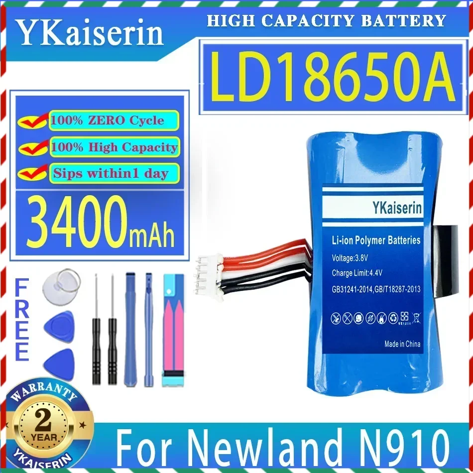 

YKaiserin 3400mAh Replacement Battery LD18650A LD18650D For Newland N910 NL18650D Accumulator 5-wire Plug and Charger Bateria