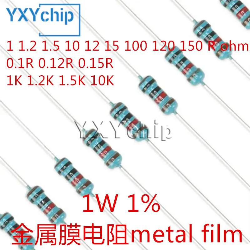 금속 필름 저항기, 1 1.2 1.5 10 12 15 100 120 150 R ohm, 5 색 원, 0.1R 0.12R 0.15R 저항, 1K 1.2K 1.5K 10K, 20 개