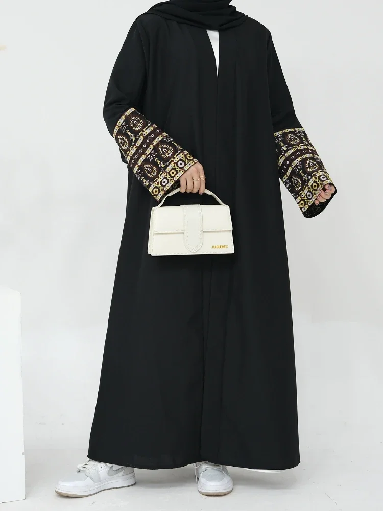 여성용 면 리넨 아바야 드레스 자수 무슬림 이드 로브 모로코 라마단 아바야 카프탄 이슬람 카디건 두바이 아랍 롱 로브