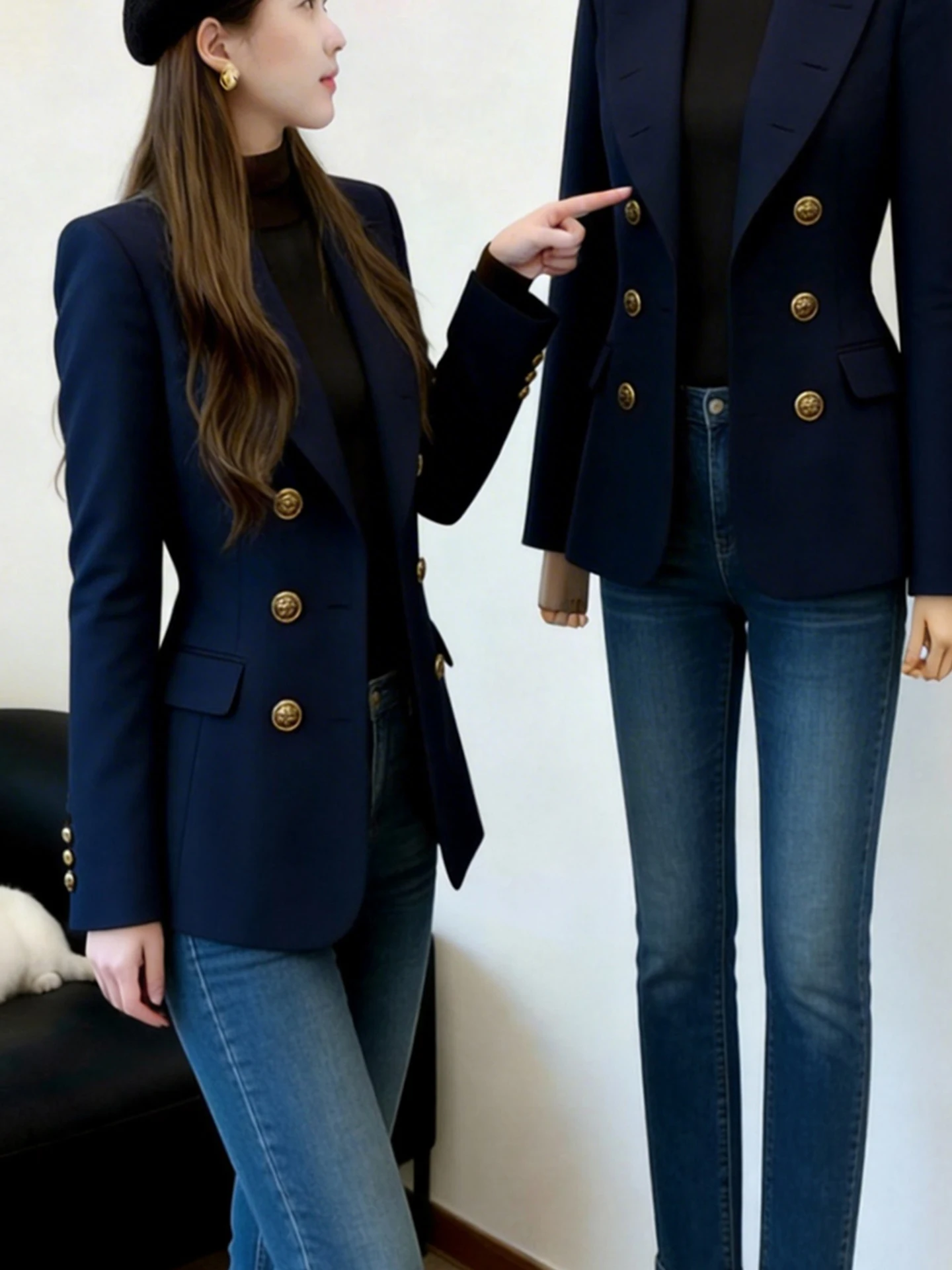Spring 2026 Commute Workplace Women's  Coat Double Breasted Tailored Fit Royal Blue Professional Feeling Fashionable