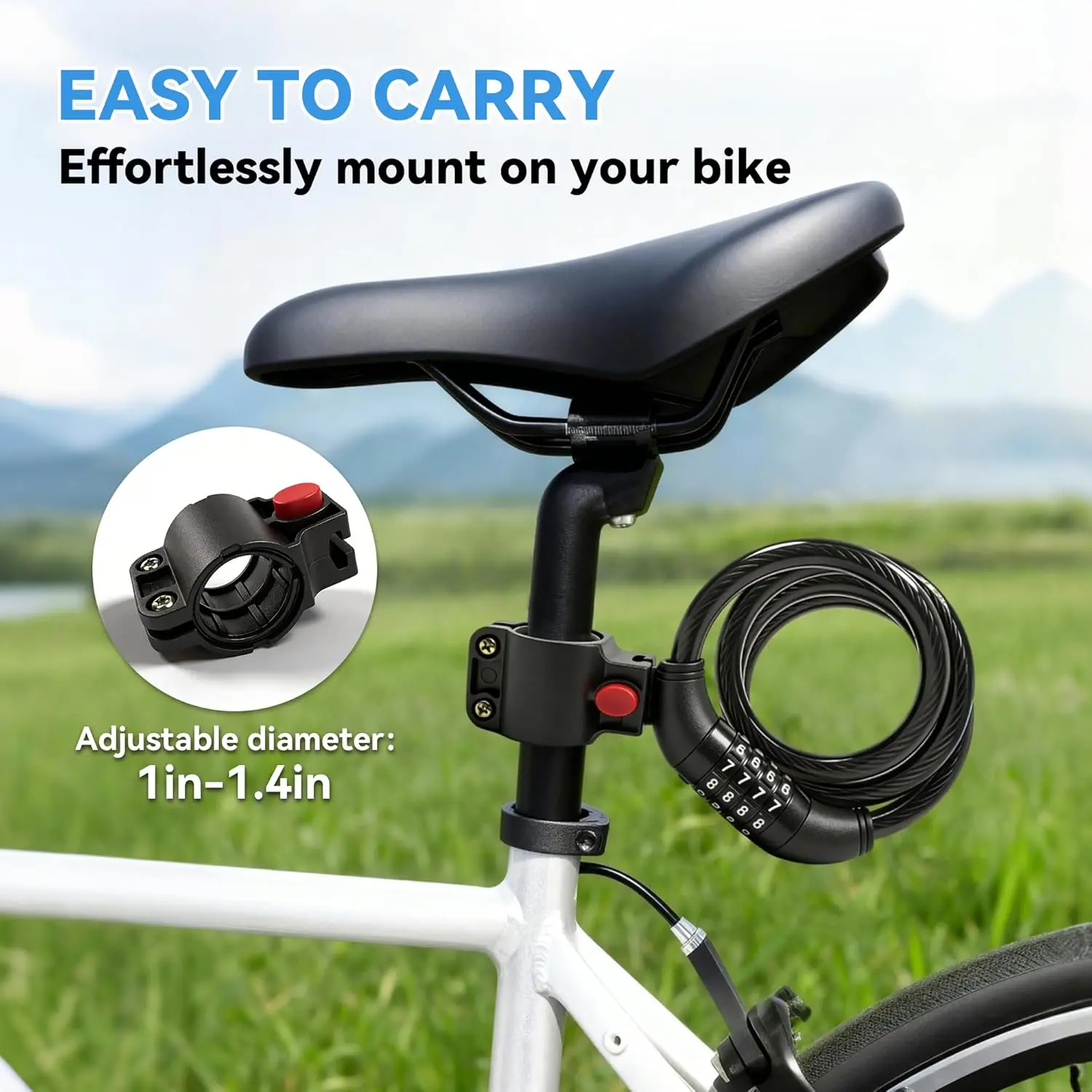 5 Ft Bike Lock, 4-Digit Resettable Combination Security Lock, 1/2 Inch Heavy Duty Bicycle Lock Cable for Scooters, E-Bikes, Cycl