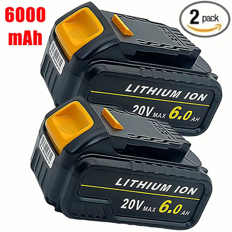 2 Pack of 6.0Ah 20V DCB206 Replacement Batteries for DeWalt 20V Max DCB205 DCB206 DCB207 DCB204 DCB203 DCB201 DCB200 DCB180 DCB