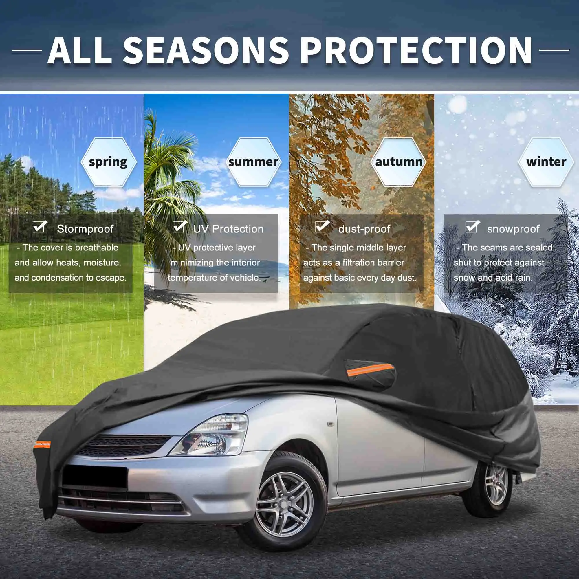 UXCELL for Honda Odyssey 210D-PU Outdoor Full Car Cover All Weather Waterproof Snow Protection w/ Driver Door Zipper