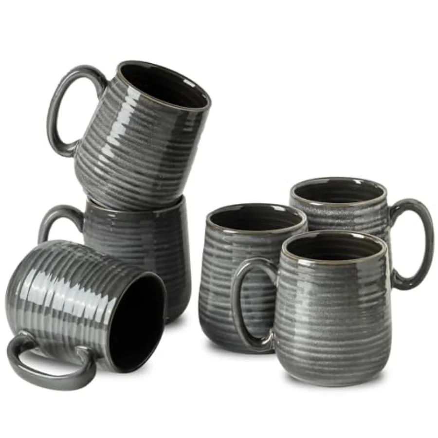 

Керамические кофейные кружки - набор из 6 больших чашек для кофе объемом 15 унций с ручкой для горячих напитков, фарфоровые кружки для латте, чая, молока, какао