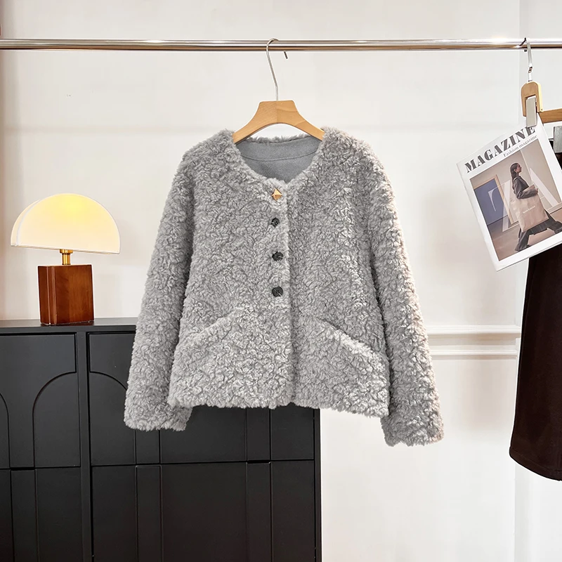 

Утепленная куртка из овечьей шерсти для женщин, стандартный крой, ветрозащитная, теплая, экологичная, до плеч, осень-зима