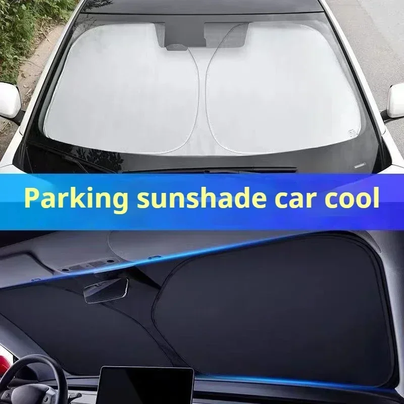 Foldable Car Windshield Sun Shade UV Block Heat Insulation Front Window Visor with Mirror Cutout Universal for Cars SUVs