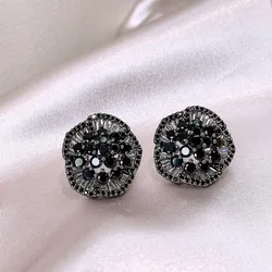 2023 Korean New design fashion jewelry Luxury black zircon flower earrings Elegant women's evening party accessories