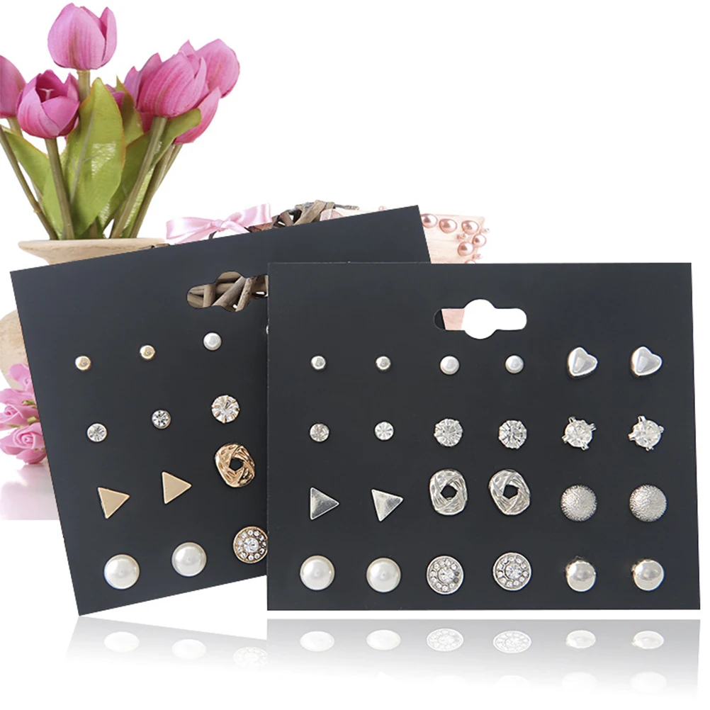 

1 Set of Geometric Ear Ear Heart Earring Earbob Zircon Ear Set (Silver)