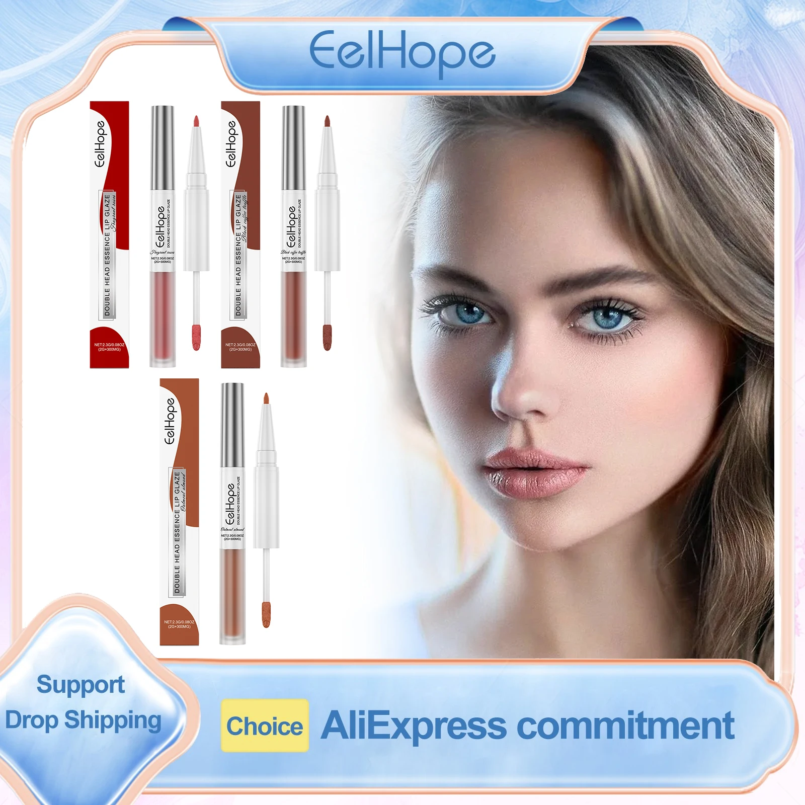 

Eelhope 2 in 1 Waterproof Lip Liner Set Rose Oil Transparent Mirror Lip Gloss Non-sticky Long Lasting Lipsticks Glitter Makeup
