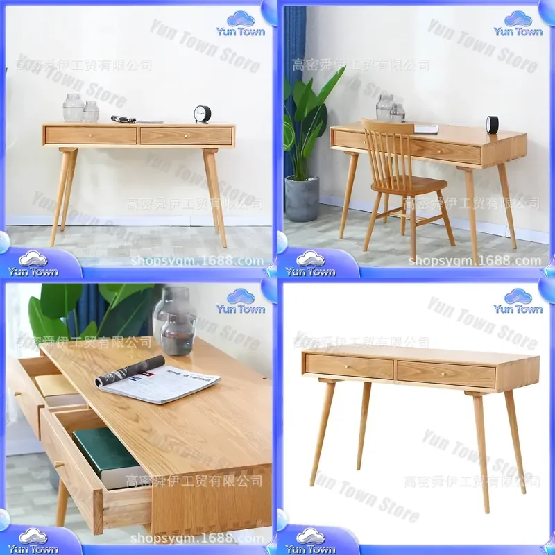 Nordic Solid Wood Desk for Modern Home Office Study Computer Desk for Adults Kids Writing Table for Oak Log Study Table for