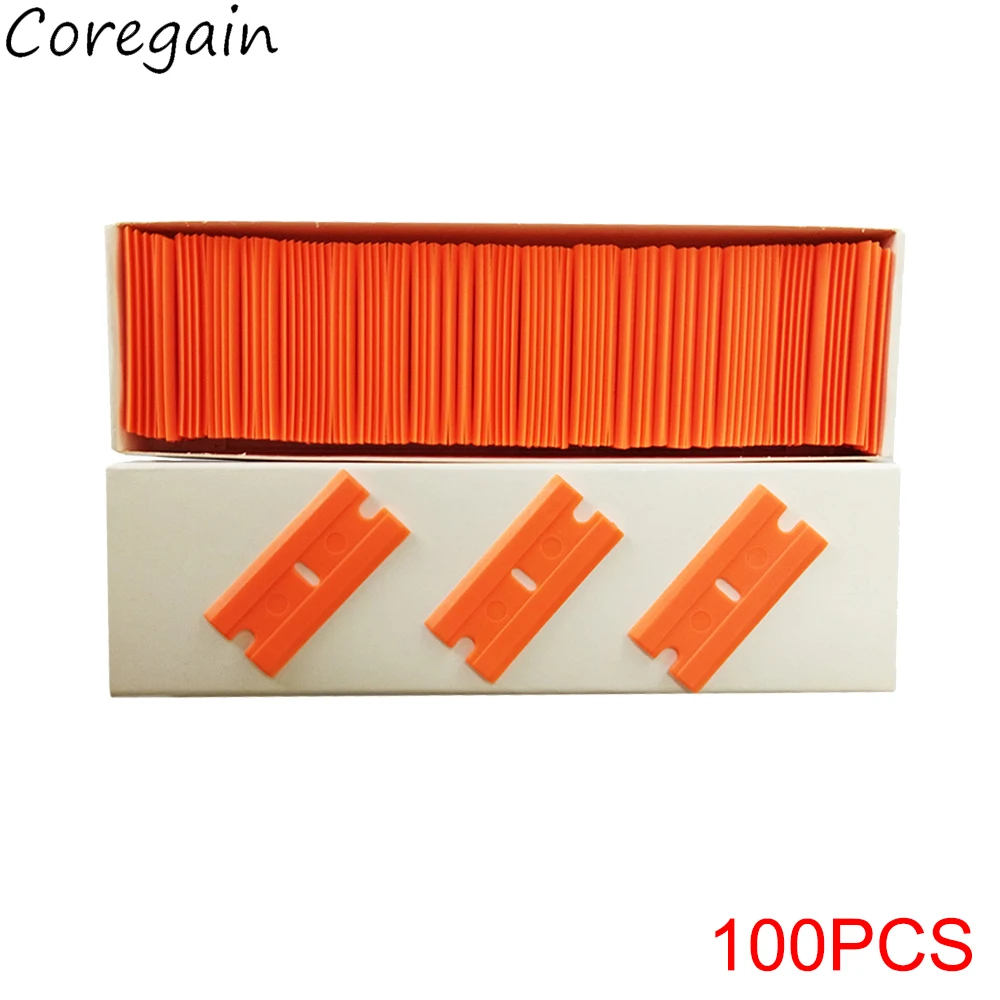 100pcs Razor Scraper Blades Plastic Blade Replacement for Car Sticker Remover Decals Window Glass Clean Scraper Glue Remover