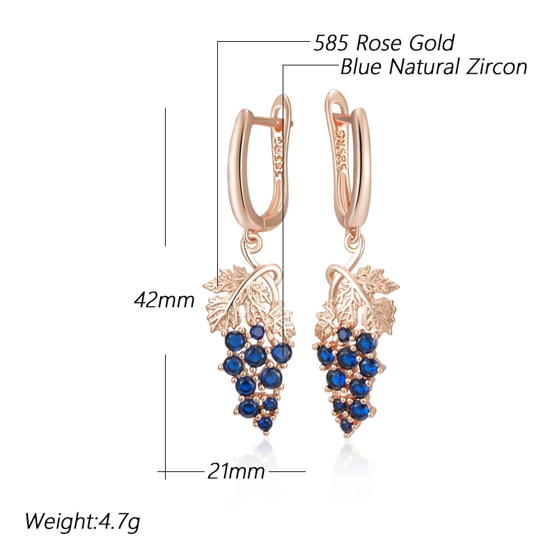 Kienl Full Shiny Blue Natural Zircon Long Drop Earring for Women 585 Rose Gold Color Unique Crystal Grape Daily Vintage Jewelry