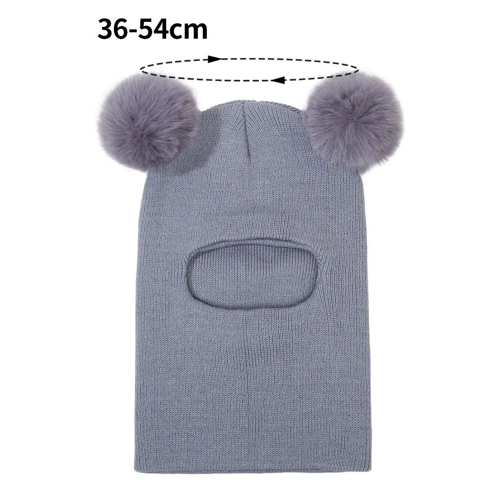 New Cute Balaclava Hats Children Double Balls One-piece Hat Scarf Boys Girls Autumn Winter Pompom Ball Wool Cap