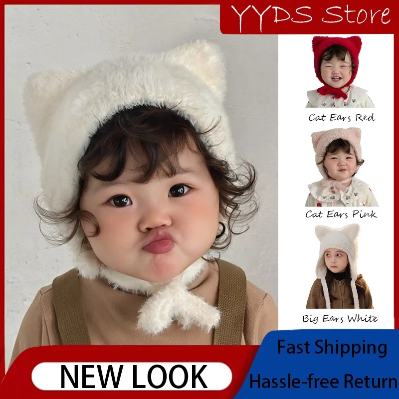 

Baby Winter Knit Hat - Cute Cat Ear Fuzzy Earflap Cap, Warm Plush Headwear for Unisex Infant Toddlers