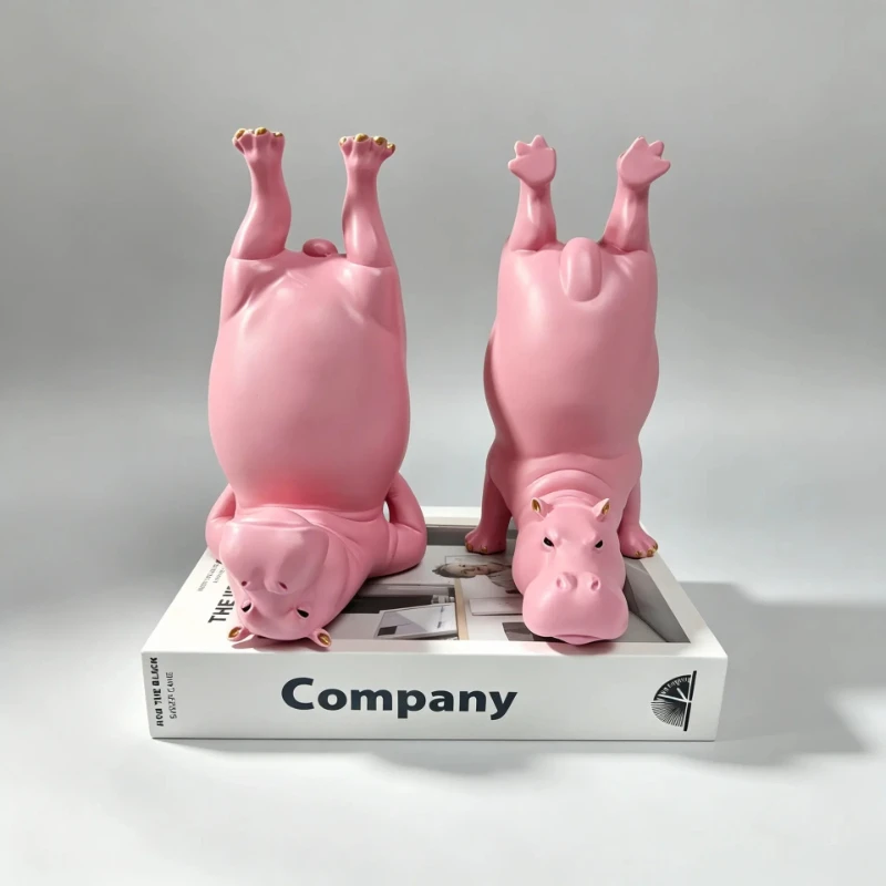 Yoga Hippo Resin Figurine Bookends 2‑Piece Set Cute Hippopotamus Animal Sculpture Home Office Bookshelf Desk Decor Ornament Gift