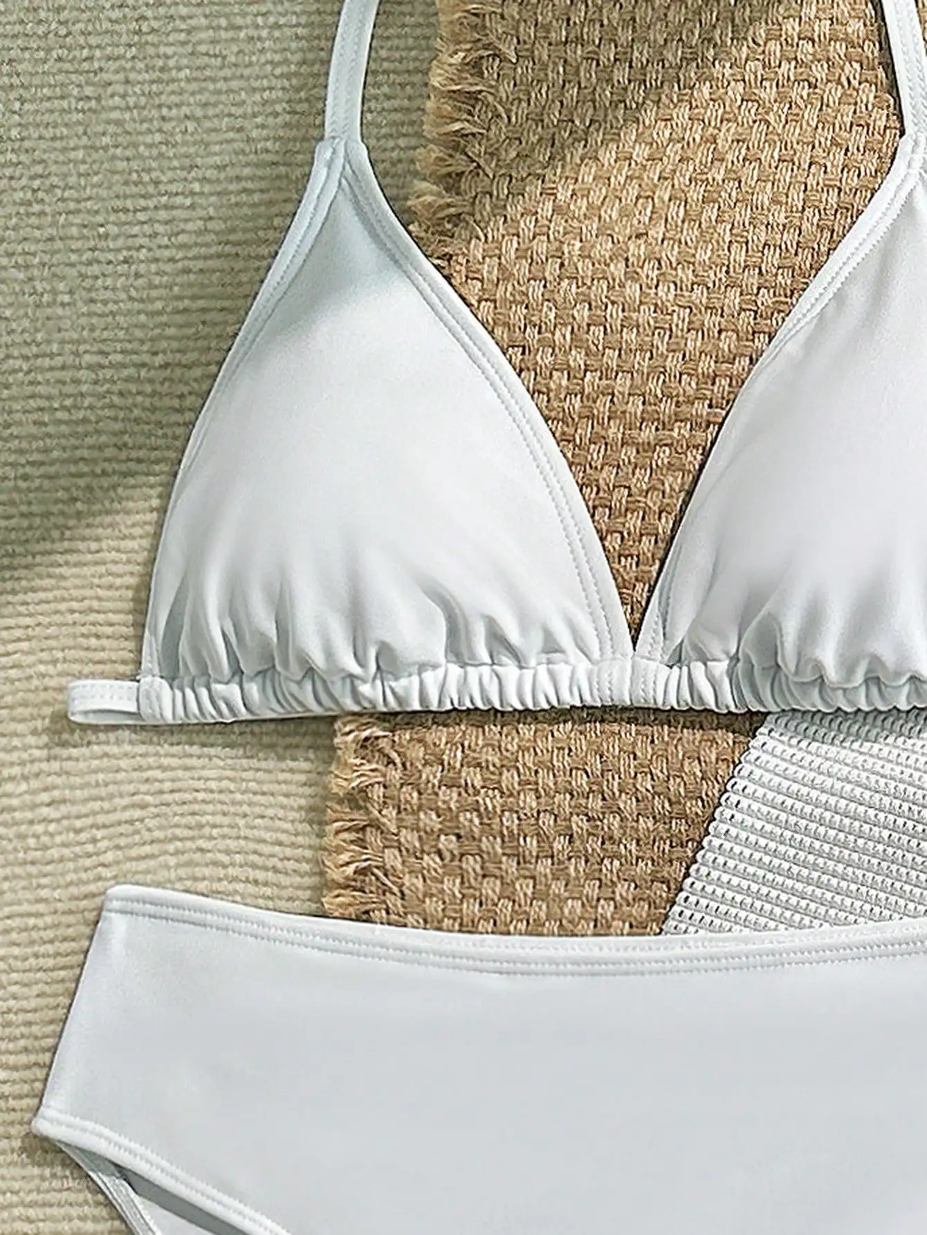 

White 4-Piece Beachwear Set: Triangle Bikini Top, Bottom, Cover-Up Dress And Skirt For Summer Vacation