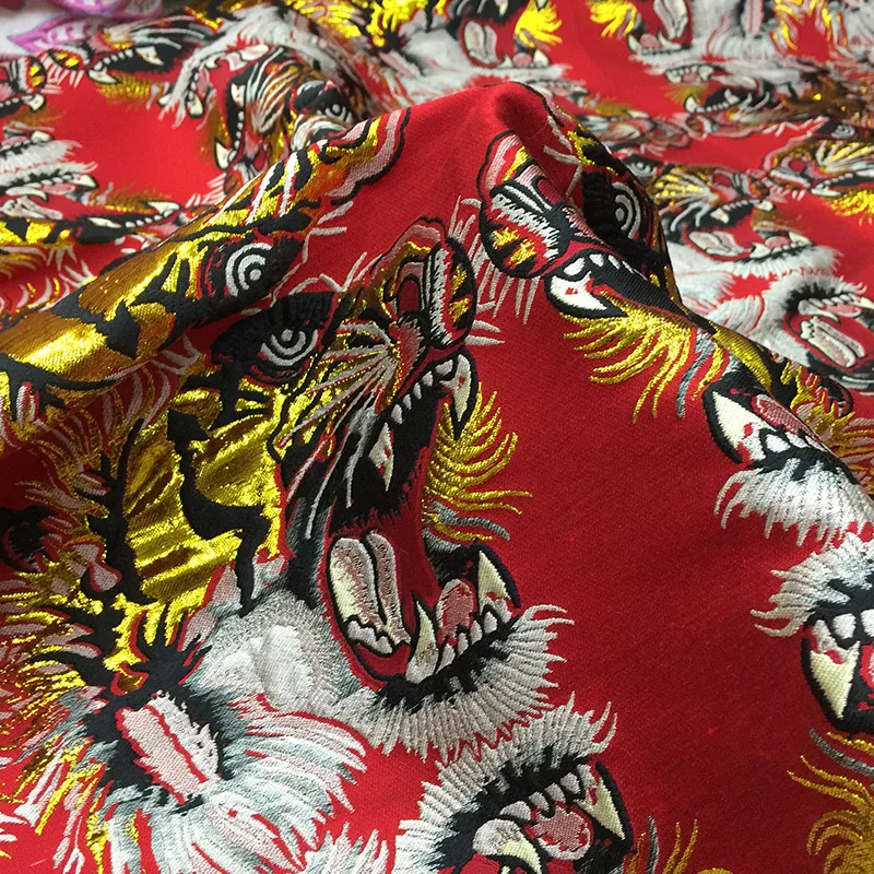 Jacquard Brocade Fabric European Brand Design Tiger Head Pattern Hot Stamping Fashion Catwalk Clothing Dress Fabrics by Meter