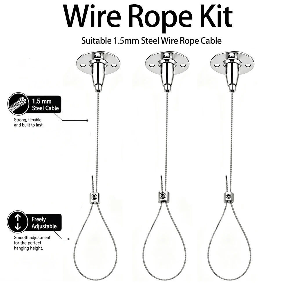 The 1.5mm Steel Wire Rope Anchor Kit is Adjustable and Suitable for Billboards Hang Tags Clotheslines andLightweight Suspensions