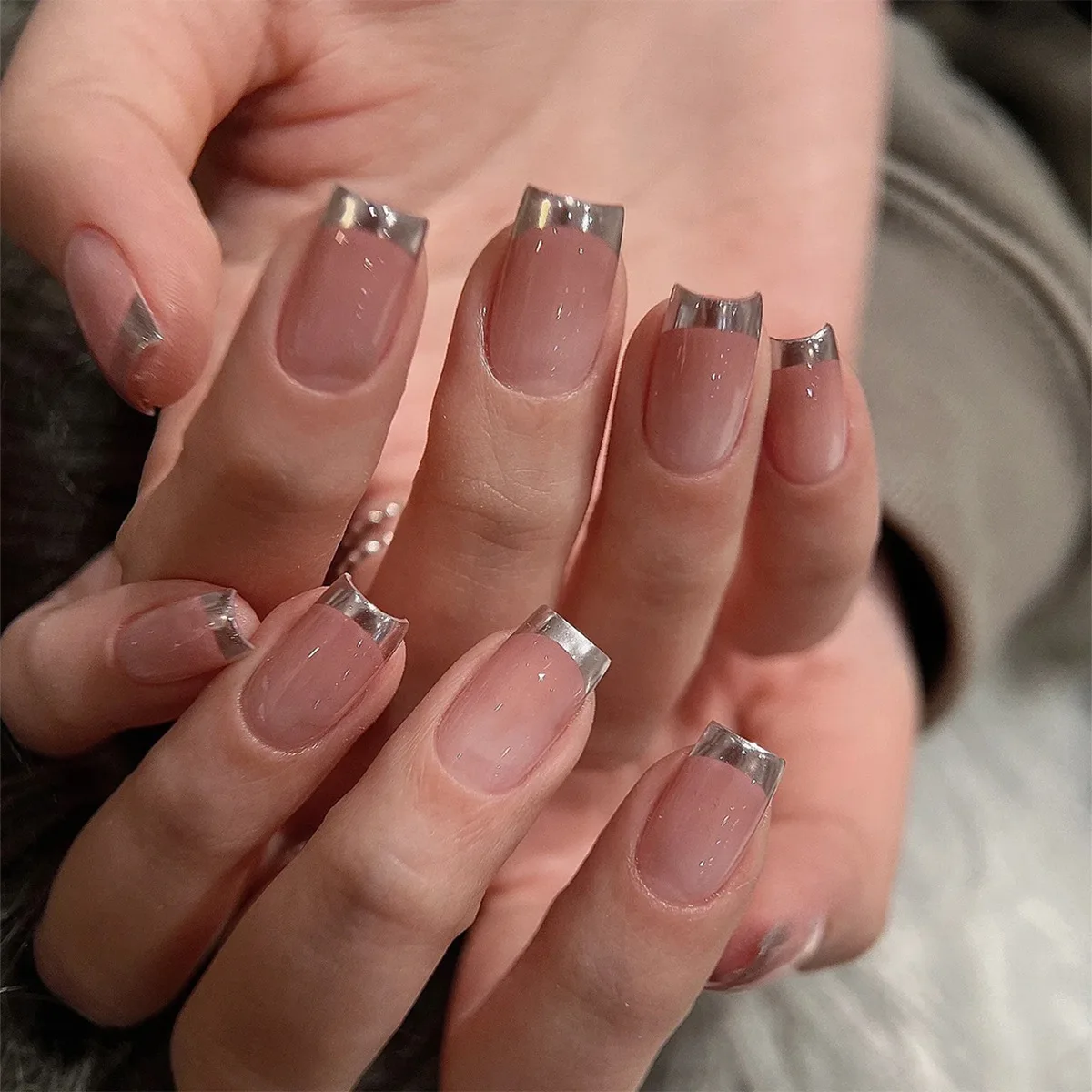 24 pezzi lungo bara stampa sulle unghie semplice balletto unghie finte glitter diamante stick sulle unghie francese ombre copertura completa balletto nail art