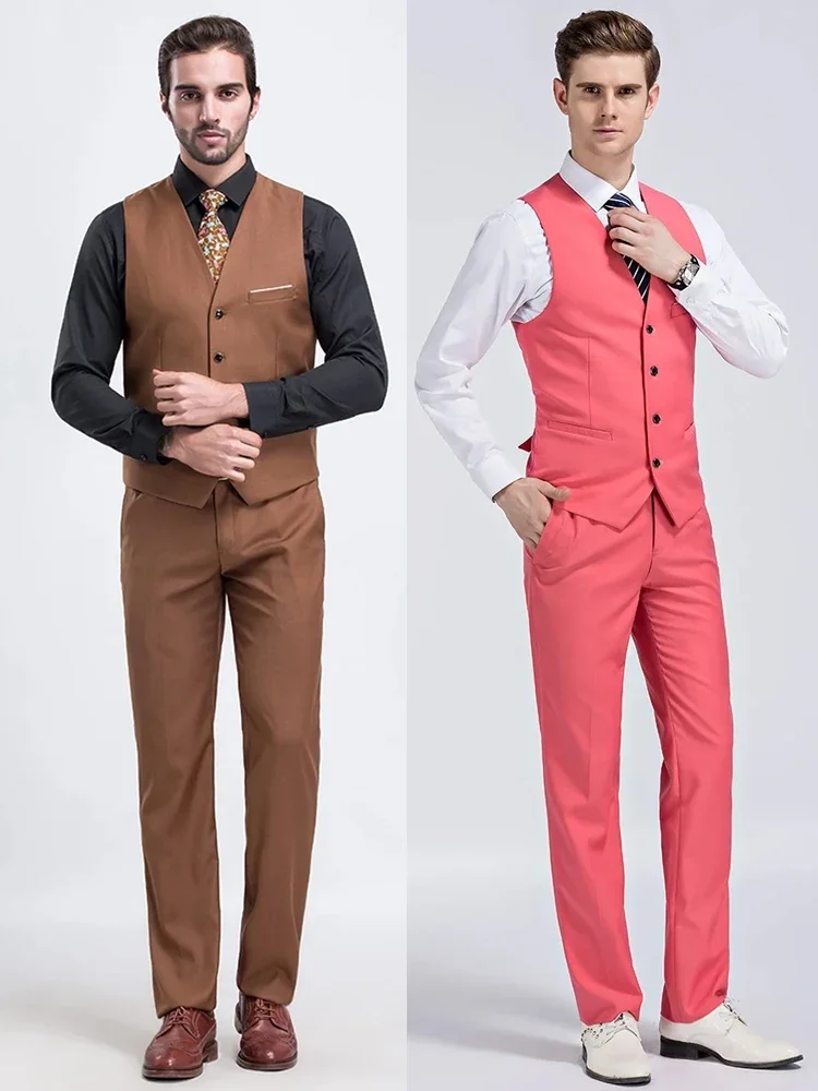 US Size XXS-3XL Men's Casual Business Solid Color Vest and Pants Groom Wedding Dress Waist Coat Trousers