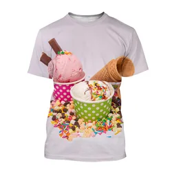 Fashion 3D Printed Ice Cream T-Shirt For Men Casual Round Neck T Shirts Summer Short Sleeves Loose Tees Y2k Tops Women Clothes