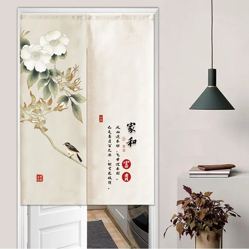 

New Chinese Style Door Curtain Ink Flower and Bird Partition Curtain Kitchen Toilet Half Curtain