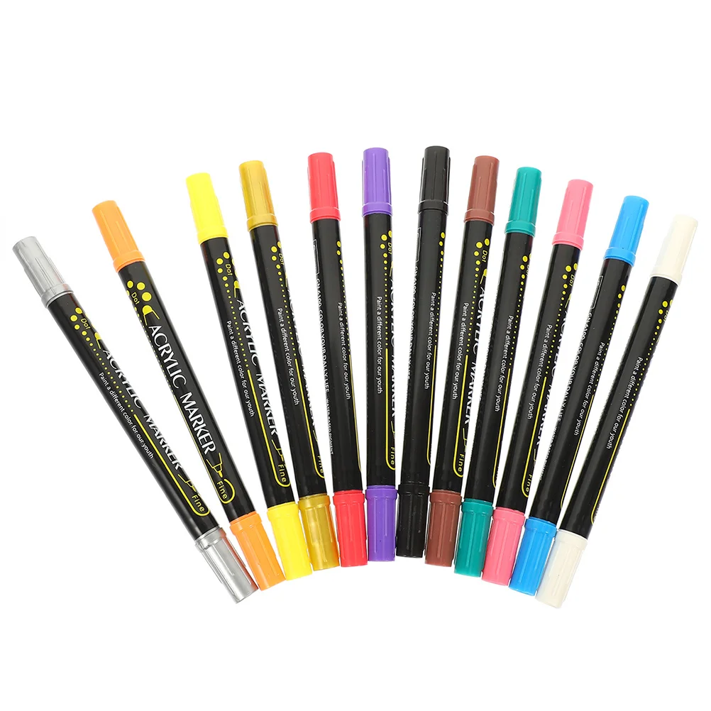 

12Pcs Acrylic Paint Markers Pens Smooth Writing Flexible Tips for Drawing Painting on Mug Ceramic Glass Wood Fabric Canvas Metal
