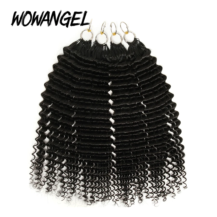 WOWANGEL Afro Kinky Curly Ganchillo de Plumas Extensiones de Cabello Humano Pre-Bucle Micro Anillo Extensiones de Cabello Reutilizables Sin Pegamento Sin Calor 6