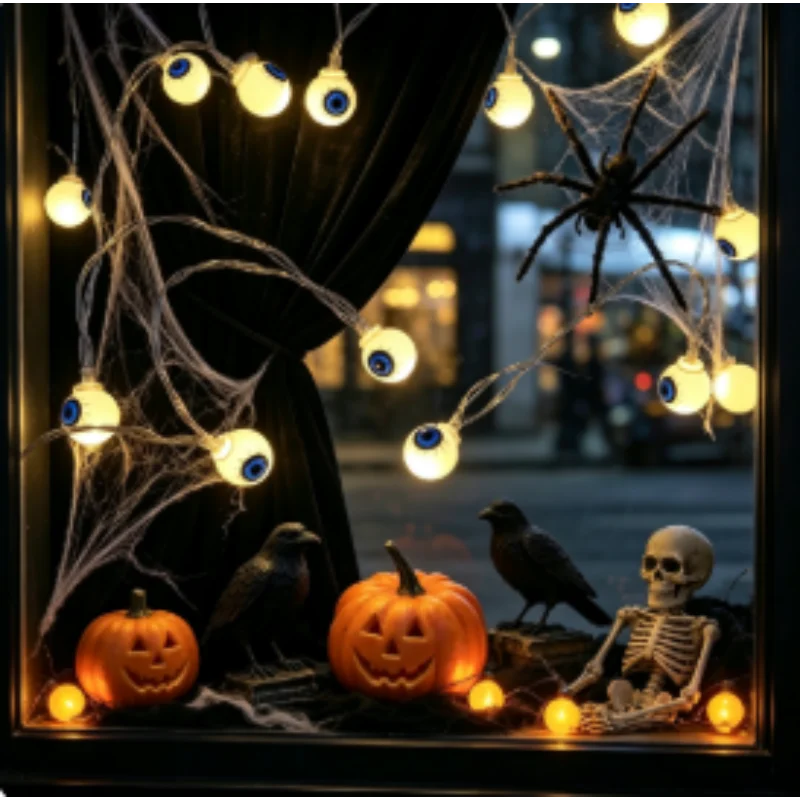 Halloween Horror Eyeball LED String Lights 20LED Creepy Ghost Decorative DIY Lights Battery Powered for Yard Room Haunted Party