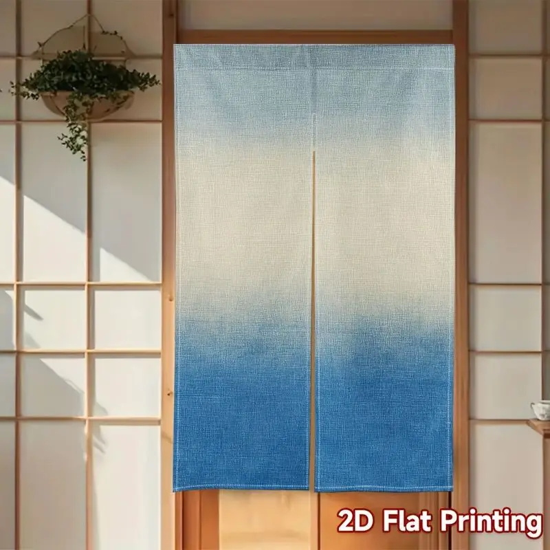 VIKAMA Gradient Blue Linen Texture Half Curtain Hanging Door Curtain Closet Room Tapestry Modern Decor Soft Washable Soft Wash