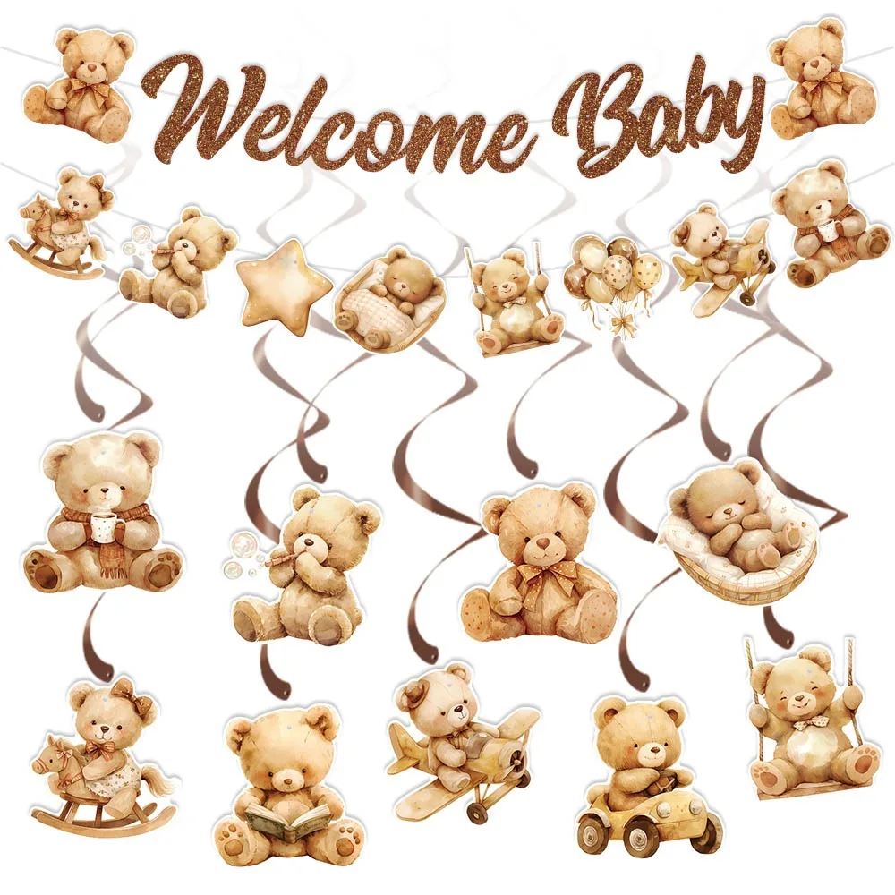 1 Stück/9 Stück/11 Stück Niedliche Bären-Karton-Geburtstagsbanner für Kinder Bären-Themen-Geburtstagsparty-Dekorationszubehör