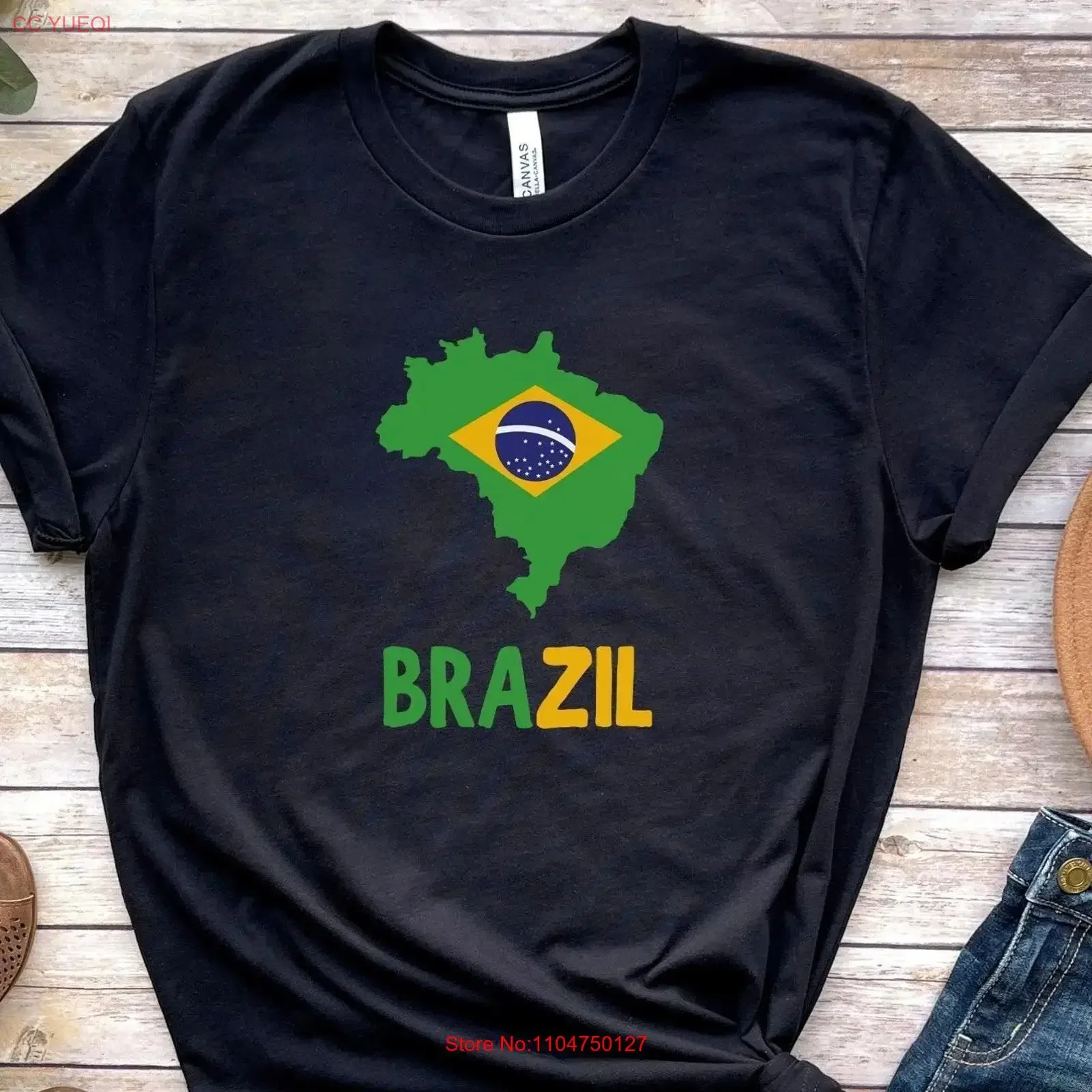 Brazil T Shirt Flag Map and Brazilian  vintage Washed fashion streetwear Stretched graphic Slightly homme Versatile