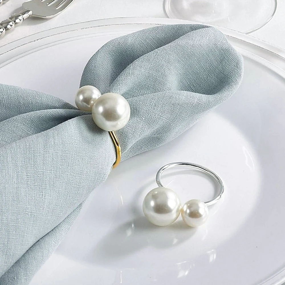 4/6/12/18Pcs Elegant Gold Metal Napkin Rings Sliver Pearl Napkin Ring Holders For Wedding Party Dinner Hotel Table Decoration