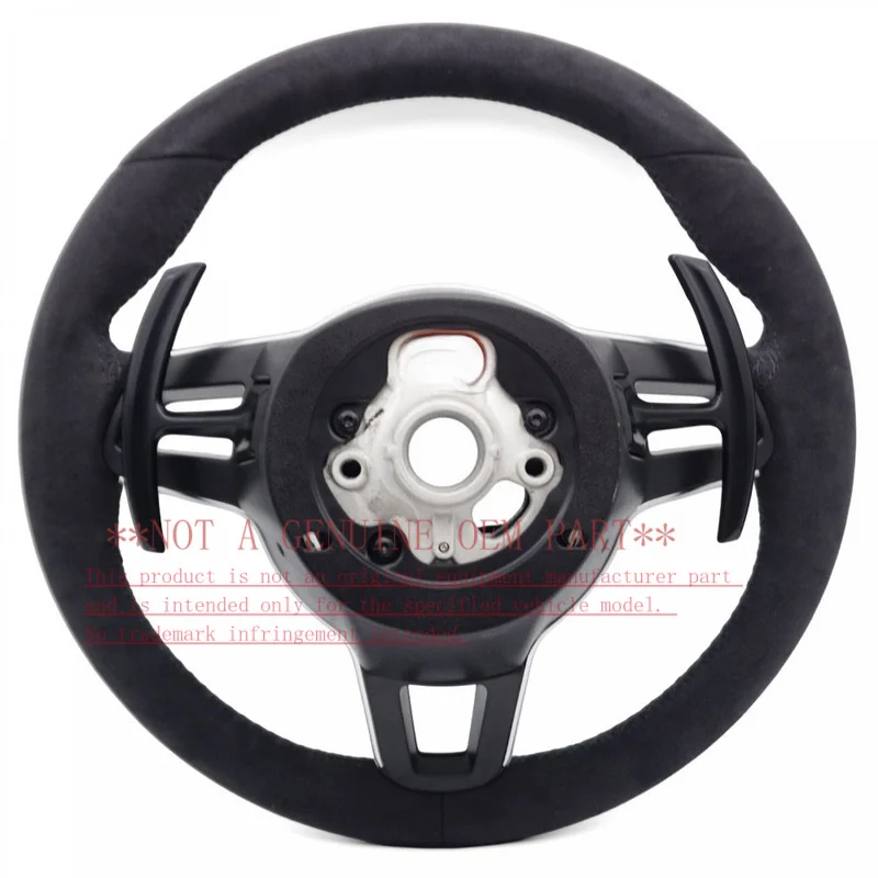 For Porsche Steering Wheel Horn Cover 911 Full Suede Black Line With Paddles Racing Style Decorative Cover
