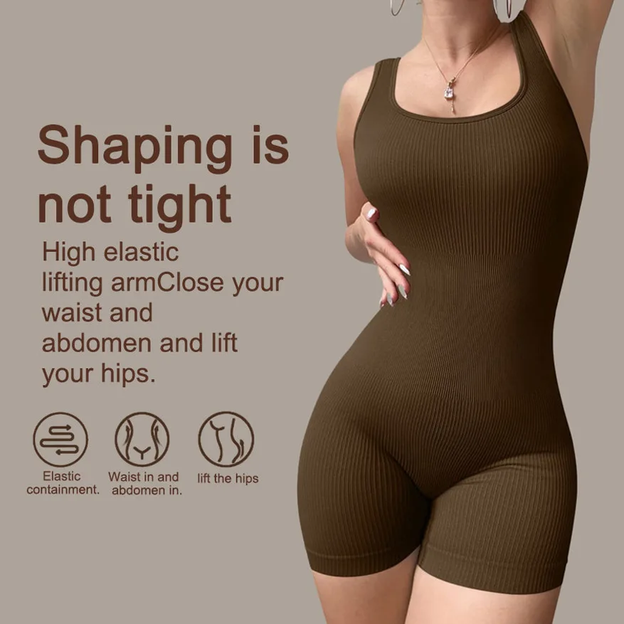 

Elastic Women's Short Tracksuit Yoga Set One-Piece Sportswear Gym Workout Knitting Clothes Fitness Stretch Bodysuit Yoga Suit