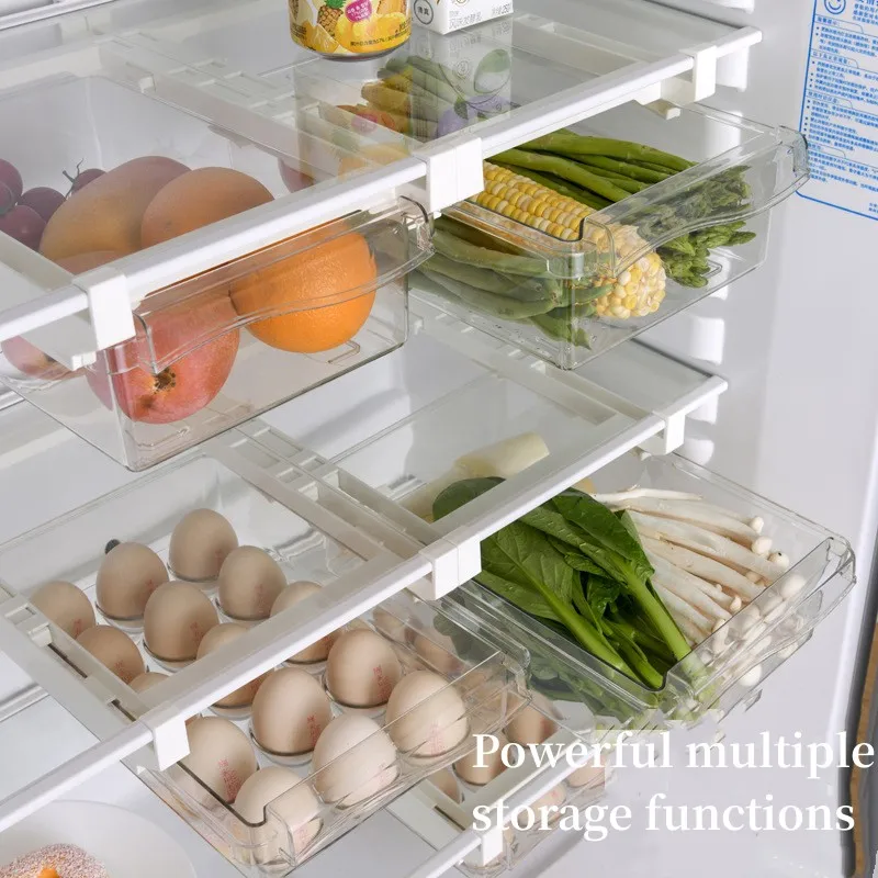 Kitchen Fruit Food Storage Box Plastic Clear Fridge Organizer Slide Under Shelf Drawer Box Rack Holder Refrigerator Drawer Box