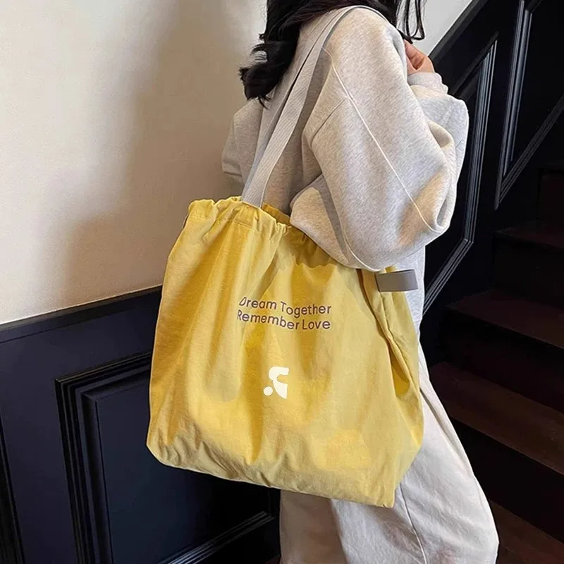 RR VEPHF Single Shoulder Nylon Canvas Bag for Women, Handheld Drawstring Canvas Bag, Large Capacity Foldable Storage Bag