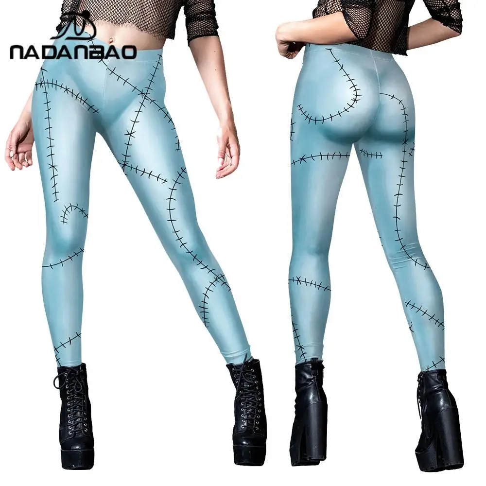 NADANBAO Sally Cosplay Leggings for Women Halloween Party Dress Up 3D Printed Pants Elastic Sexy Tights Ankle Length Trousers