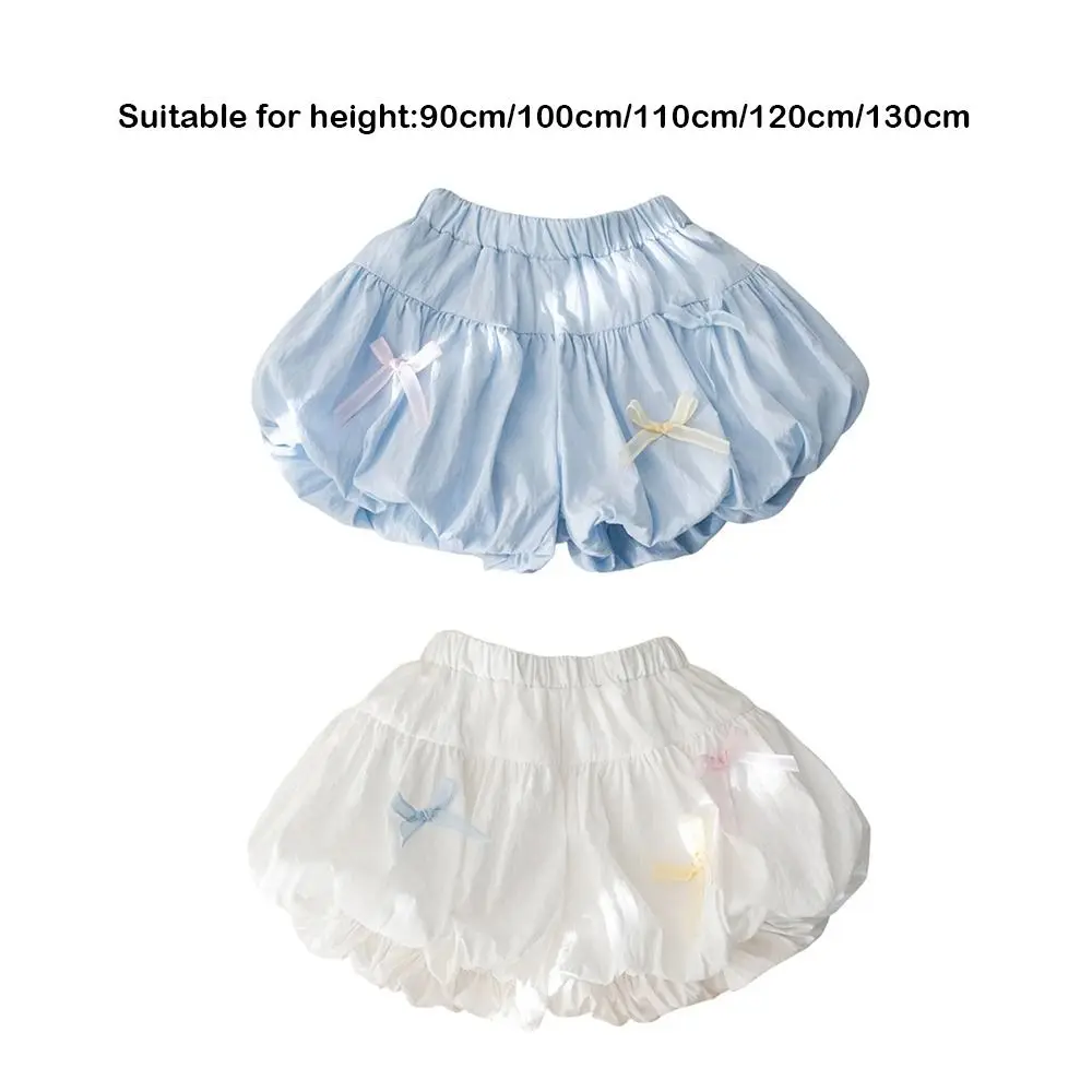 Solid Color Girls Shorts Elastic Waist Bow Decorative Toddler Shorts Puffball Shorts Side Seam Children's Clothing 3-7 Years