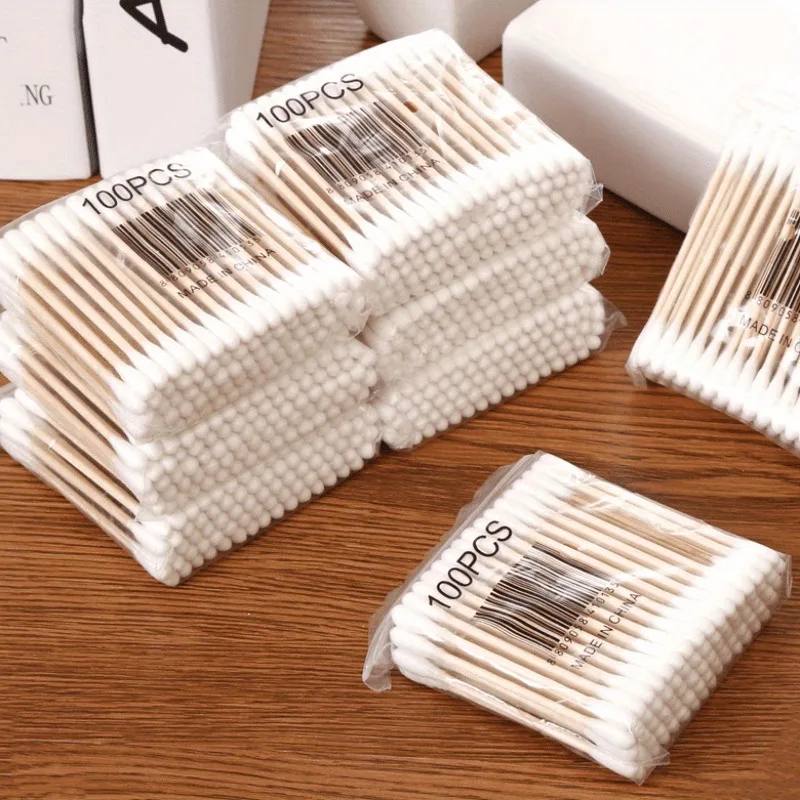 100 مسحة قطنية برأسين بدون بارابين، مناسبة لتنظيف الأذن اللطيفة ومستحضرات التجميل