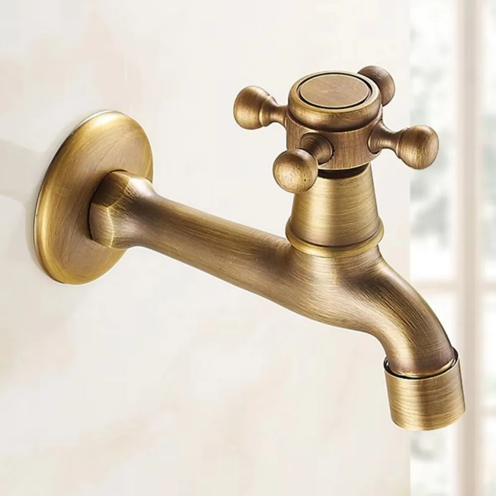 

Vintage Long Single Handle Faucet Wall Mounted Crane Antique Brass Water Tap Faucet Tap For Washing Machine