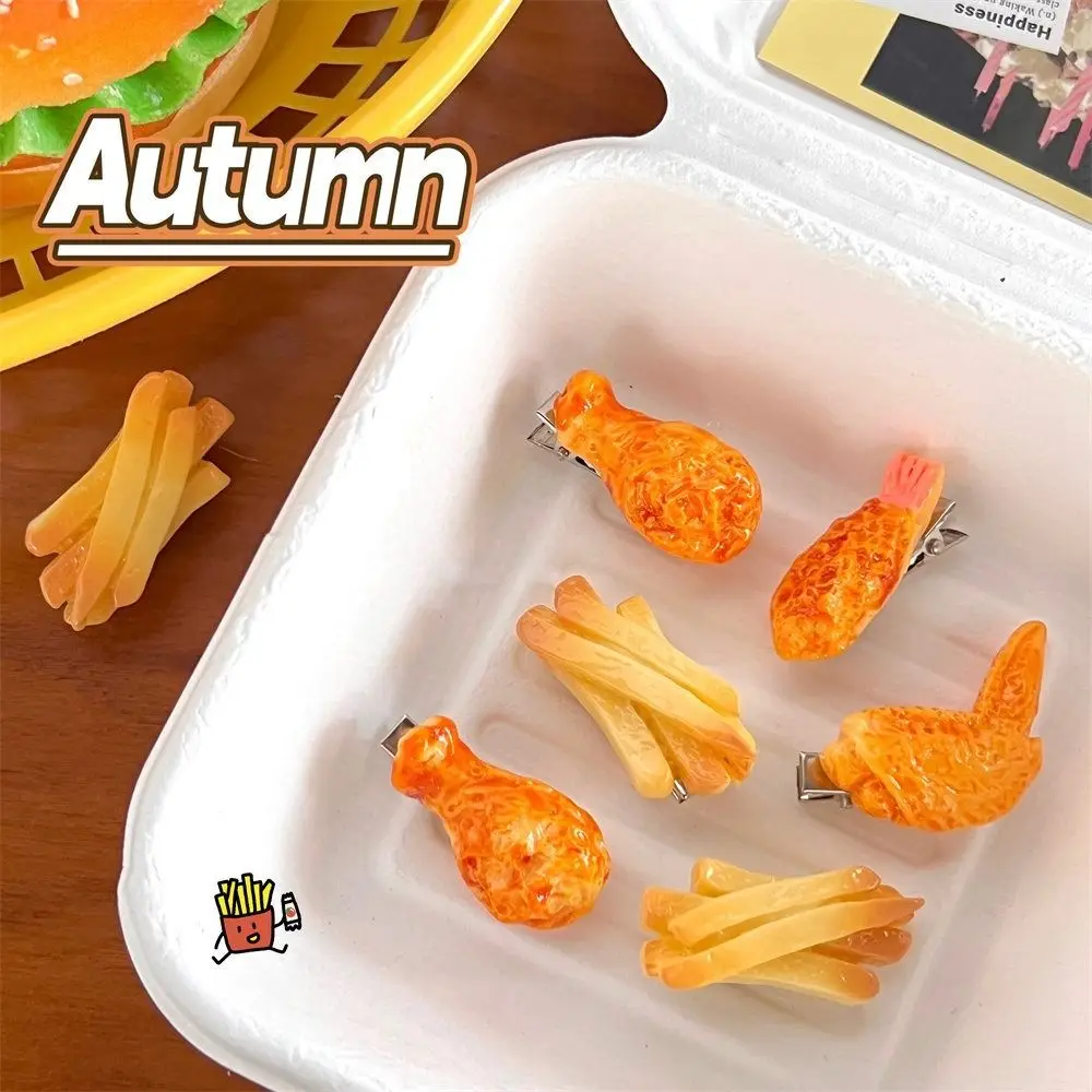 재미 있은 프라이드 치킨 시뮬레이션 음식 헤어 클립 기하학 감자 튀김 가짜 음식 머리핀 앞머리 클립 머리 장식 어린이