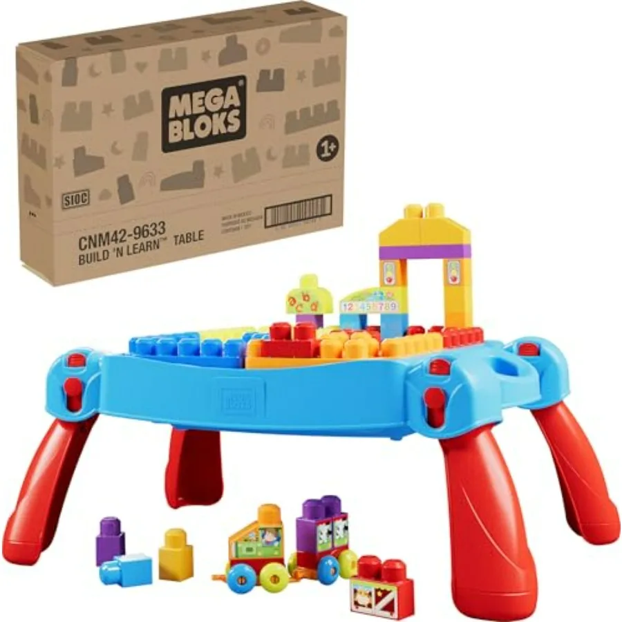 

MEGA BLOKS First Builders Toddler Blocks Toy Build n Learn Portable Activity Table with 30 Pieces and Built-in Storage Blue Age